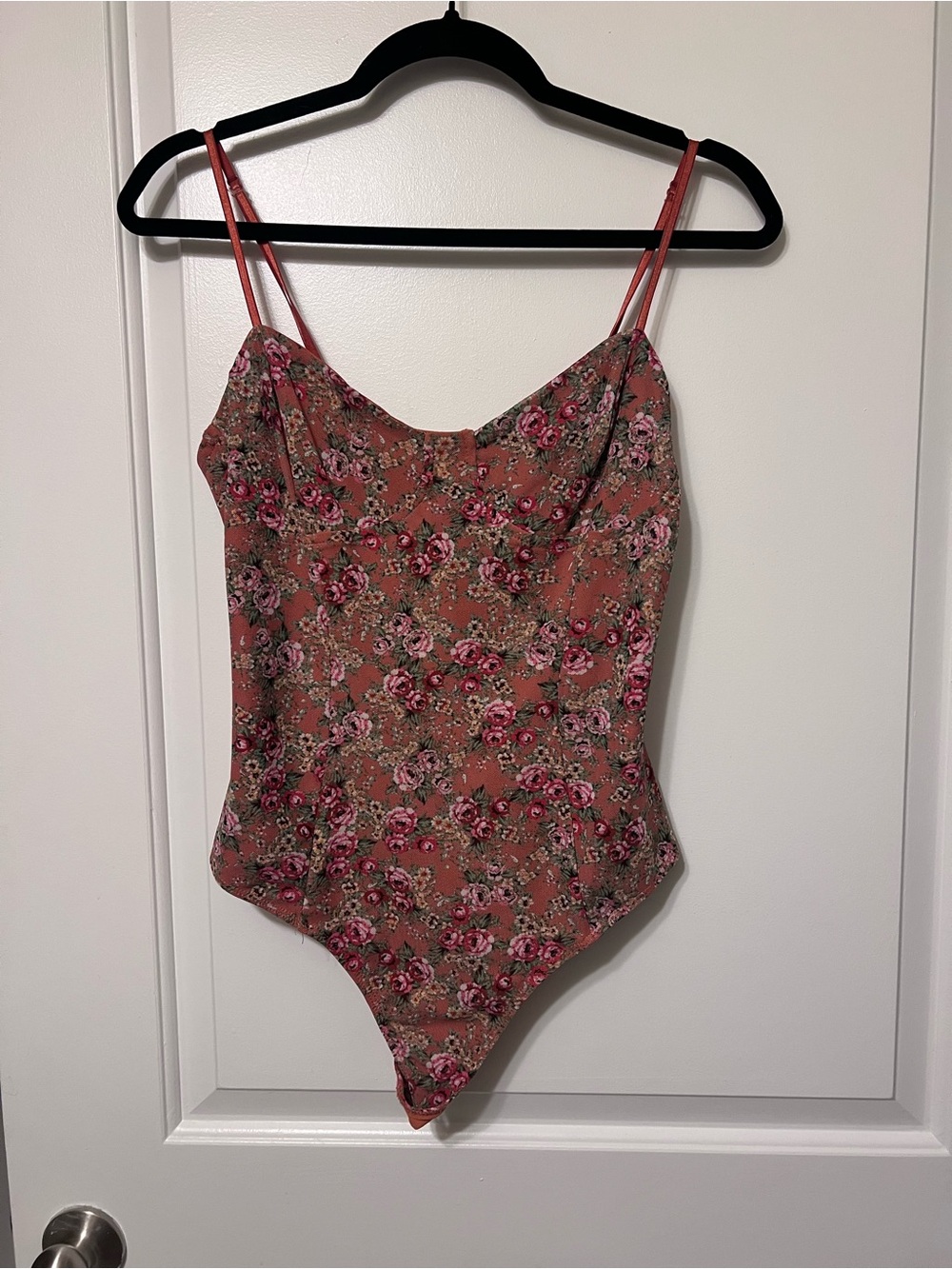 AFRM Floral Mesh Corset Bodysuit Rust Pink Size L/6